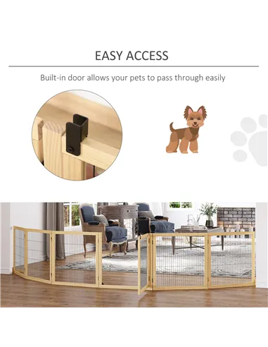 PawHut Wooden Pet Gate, Freestanding Dog Safety Barrier with Two Support Feet - Natural Tone