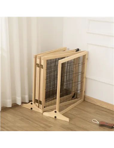 PawHut Wooden Pet Gate, Freestanding Dog Safety Barrier with Two Support Feet - Natural Tone