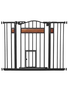 PawHut Pet Gate Safety Gate, with Cat Flap, Auto Close, for Staircases, Doorways, Hallways, 74-105cm Wide - Black