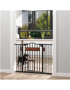 PawHut Pet Gate Safety Gate, with Cat Flap, Auto Close, for Staircases, Doorways, Hallways, 74-105cm Wide - Black 2