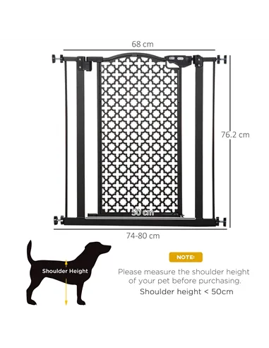 PawHut 74-80 cm Pressure Fit Safety Gate for Doorways and Staircases, Dog Gate, Pet Barrier for Hallways with Auto Close, Double
