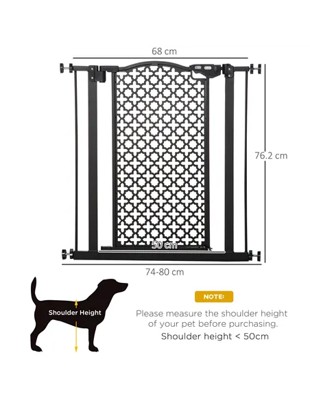 PawHut 74-80 cm Pressure Fit Safety Gate for Doorways and Staircases, Dog Gate, Pet Barrier for Hallways with Auto Close, Double