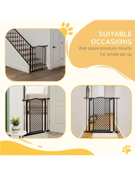 PawHut 74-80 cm Pressure Fit Safety Gate for Doorways and Staircases, Dog Gate, Pet Barrier for Hallways with Auto Close, Double