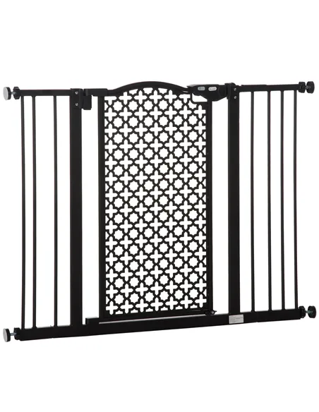 PawHut 74-105cm Pet Safety Gate Stair Barrier, with Auto Close, Double Locking - Black
