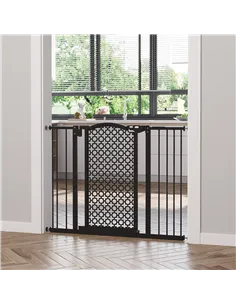 PawHut 74-105cm Pet Safety Gate Stair Barrier, with Auto Close, Double Locking - Black 2