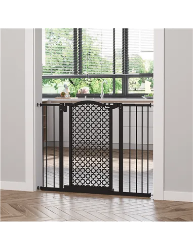 PawHut 74-105cm Pet Safety Gate Stair Barrier, with Auto Close, Double Locking - Black