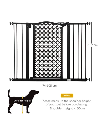 PawHut 74-105cm Pet Safety Gate Stair Barrier, with Auto Close, Double Locking - Black
