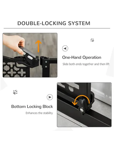 PawHut 74-105cm Pet Safety Gate Stair Barrier, with Auto Close, Double Locking - Black