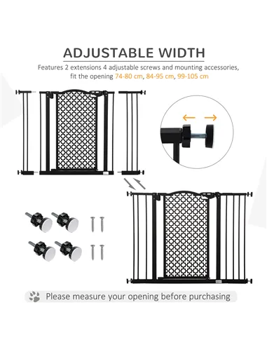 PawHut 74-105cm Pet Safety Gate Stair Barrier, with Auto Close, Double Locking - Black