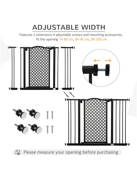 PawHut 74-105cm Pet Safety Gate Stair Barrier, with Auto Close, Double Locking - Black