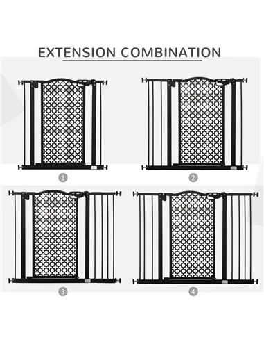 PawHut 74-105cm Pet Safety Gate Stair Barrier, with Auto Close, Double Locking - Black