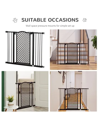 PawHut 74-105cm Pet Safety Gate Stair Barrier, with Auto Close, Double Locking - Black