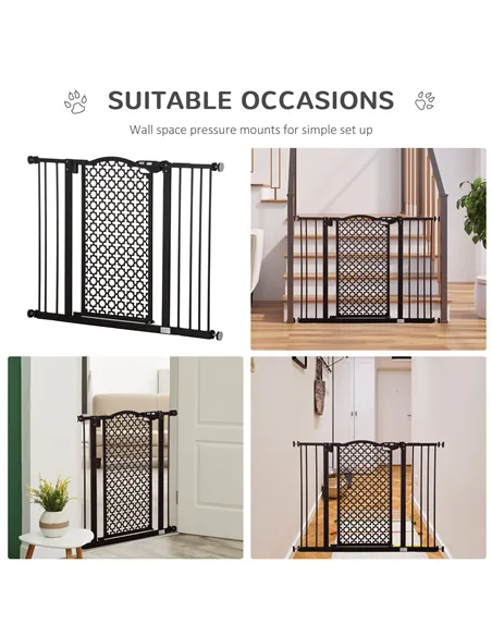 PawHut 74-105cm Pet Safety Gate Stair Barrier, with Auto Close, Double Locking - Black