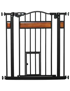 PawHut Pet Gate Safety Gate, with Cat Flap, Auto Close, for Staircases, Doorways, Hallways, 74-80cm Wide - Black