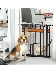 PawHut Pet Gate Safety Gate, with Cat Flap, Auto Close, for Staircases, Doorways, Hallways, 74-80cm Wide - Black 2
