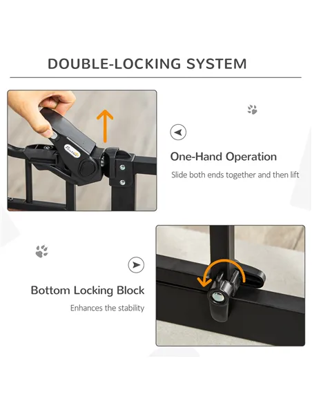 PawHut Pet Gate Safety Gate, with Cat Flap, Auto Close, for Staircases, Doorways, Hallways, 74-80cm Wide - Black