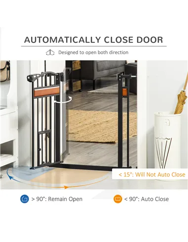 PawHut Pet Gate Safety Gate, with Cat Flap, Auto Close, for Staircases, Doorways, Hallways, 74-80cm Wide - Black