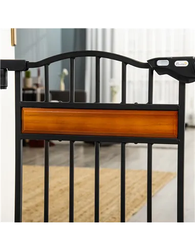 PawHut Pet Gate Safety Gate, with Cat Flap, Auto Close, for Staircases, Doorways, Hallways, 74-80cm Wide - Black