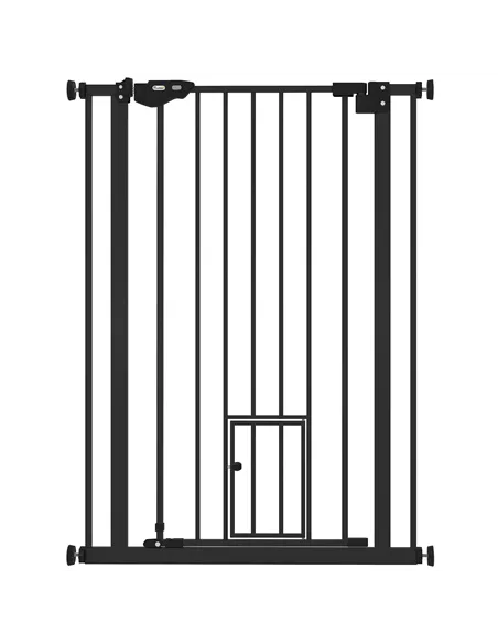 PawHut Extra Tall Pet Gate, Indoor Dog Safety Gate, with Cat Flap, Auto Close, 74-80cm Wide - Black