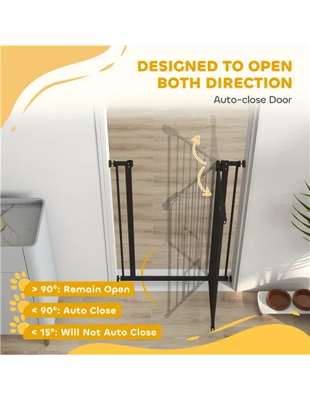 PawHut Extra Tall Pet Gate, Indoor Dog Safety Gate, with Cat Flap, Auto Close, 74-80cm Wide - Black