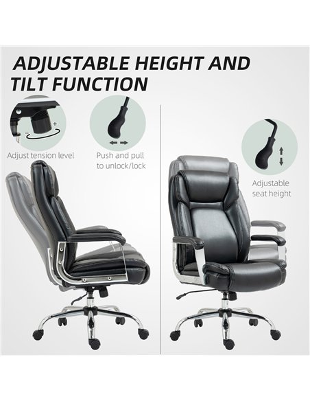 HOMCOM Ergonomic Office Chair, Heavy Duty Faux Leather Desk Chair with Tilt Function, Adjustable Height, 227kg 500LBS Swivel Com
