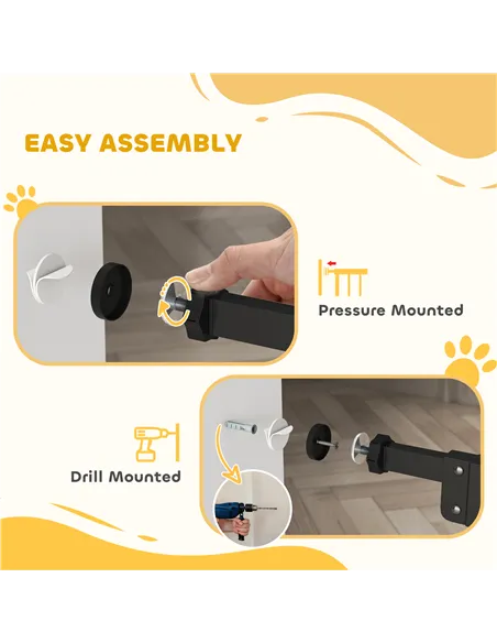 PawHut Extra Tall Pet Gate, Indoor Dog Safety Gate, with Cat Flap, Auto Close, 74-80cm Wide - Black