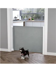 PawHut Retractable Stair Gate for Dogs, Pet Mesh Safety Gate Extends up to 115cm for Doorways Indoor- Grey 2