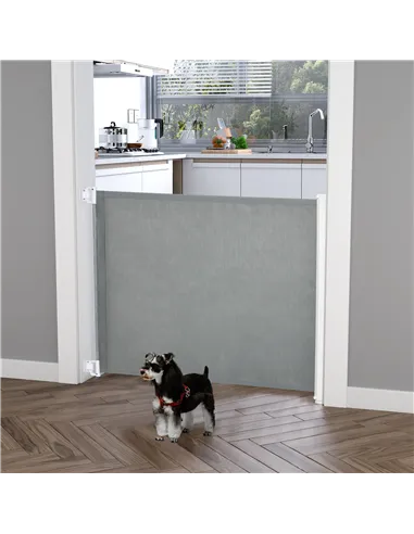 PawHut Retractable Stair Gate for Dogs, Pet Mesh Safety Gate Extends up to 115cm for Doorways Indoor- Grey