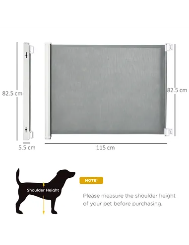 PawHut Retractable Stair Gate for Dogs, Pet Mesh Safety Gate Extends up to 115cm for Doorways Indoor- Grey