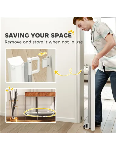 PawHut Retractable Stair Gate for Dogs, Pet Mesh Safety Gate Extends up to 115cm for Doorways Indoor- Grey