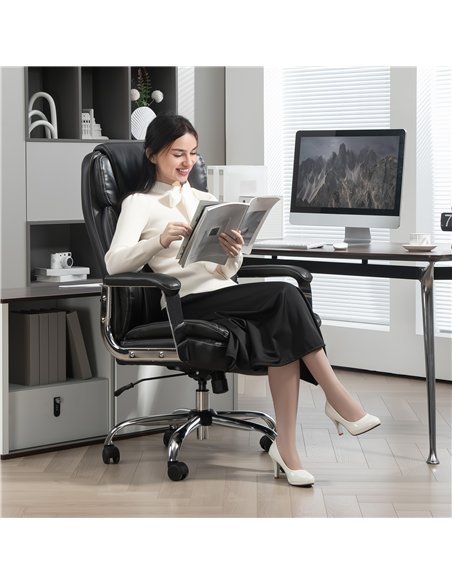 HOMCOM Ergonomic Office Chair, Heavy Duty Faux Leather Desk Chair with Tilt Function, Adjustable Height, 227kg 500LBS Swivel Com