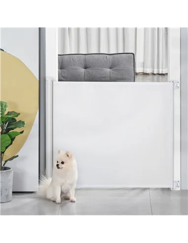 PawHut Retractable Stair Gate,  Dog Pet Barrier, for Doorway, Staircase, Hallway - White