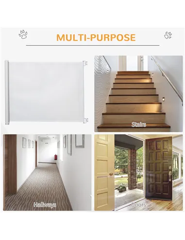PawHut Retractable Stair Gate,  Dog Pet Barrier, for Doorway, Staircase, Hallway - White
