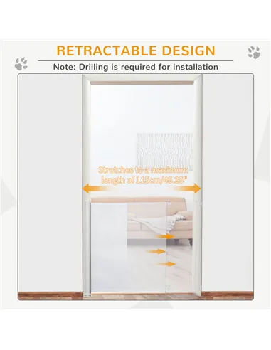 PawHut Retractable Stair Gate,  Dog Pet Barrier, for Doorway, Staircase, Hallway - White
