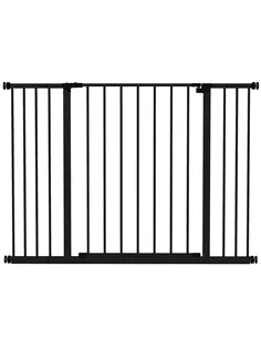 PawHut Dog Gate Pet Safety Gate Stair Barrier Pressure Fit Adjustable 76-82/86-97/101-107 cm, Black