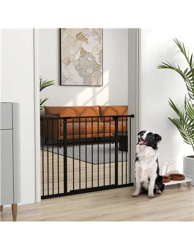 PawHut Dog Gate Pet Safety Gate Stair Barrier Pressure Fit Adjustable 76-82/86-97/101-107 cm, Black