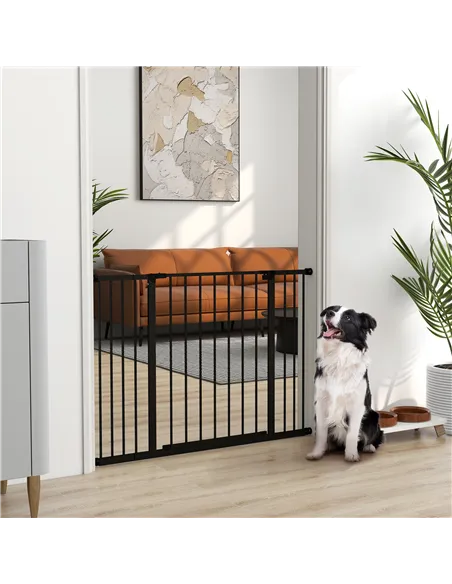 PawHut Dog Gate Pet Safety Gate Stair Barrier Pressure Fit Adjustable 76-82/86-97/101-107 cm, Black