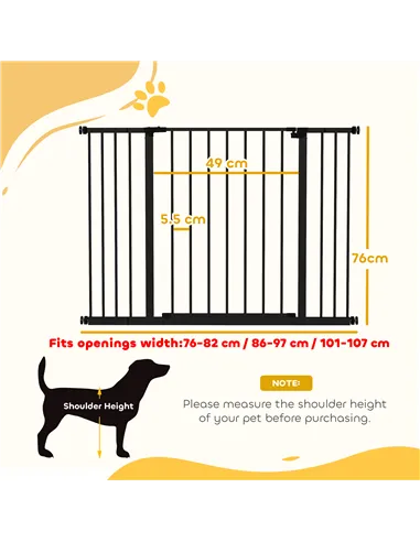 PawHut Dog Gate Pet Safety Gate Stair Barrier Pressure Fit Adjustable 76-82/86-97/101-107 cm, Black