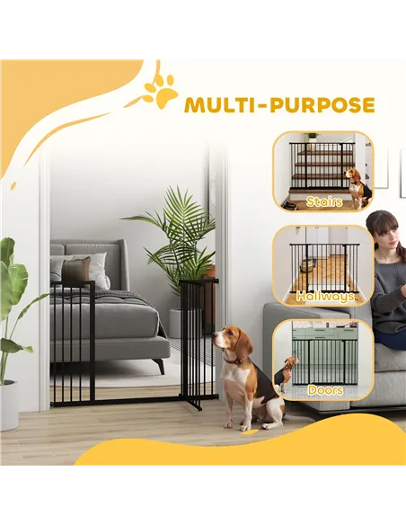 PawHut Dog Gate Pet Safety Gate Stair Barrier Pressure Fit Adjustable 76-82/86-97/101-107 cm, Black