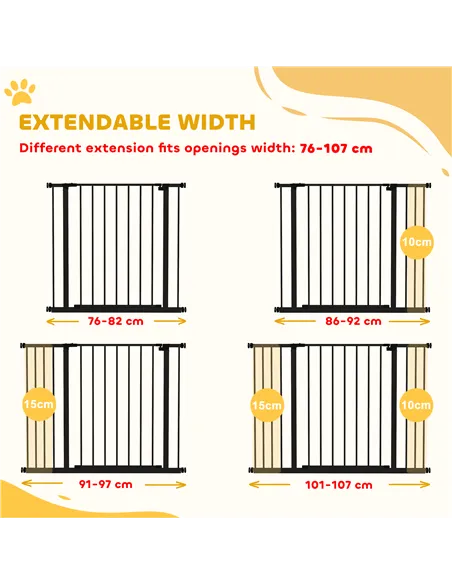 PawHut Dog Gate Pet Safety Gate Stair Barrier Pressure Fit Adjustable 76-82/86-97/101-107 cm, Black