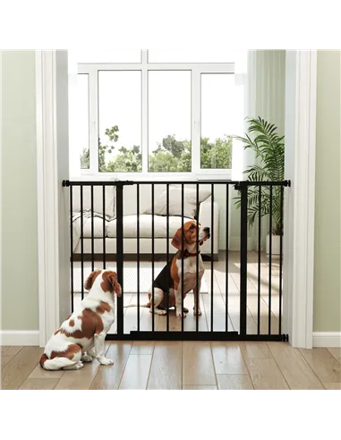 PawHut Dog Gate Pet Safety Gate Stair Barrier Pressure Fit Adjustable 76-82/86-97/101-107 cm, Black