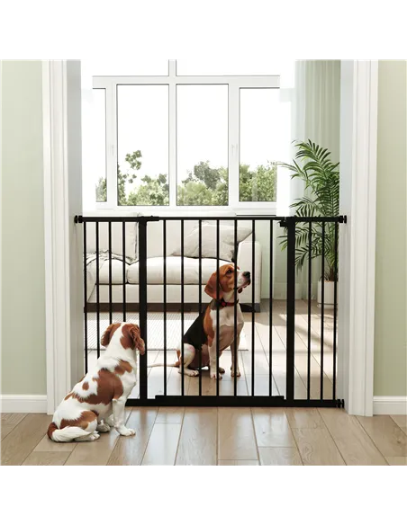 PawHut Dog Gate Pet Safety Gate Stair Barrier Pressure Fit Adjustable 76-82/86-97/101-107 cm, Black