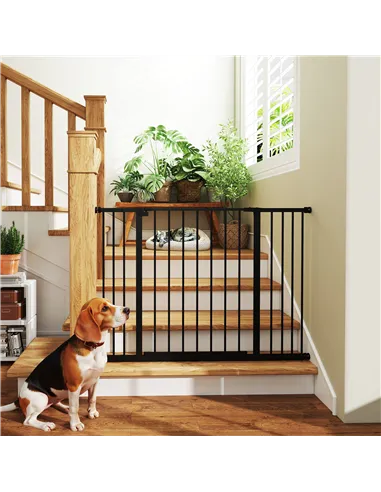 PawHut Dog Gate Pet Safety Gate Stair Barrier Pressure Fit Adjustable 76-82/86-97/101-107 cm, Black