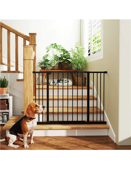 PawHut Dog Gate Pet Safety Gate Stair Barrier Pressure Fit Adjustable 76-82/86-97/101-107 cm, Black