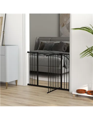 PawHut Dog Gate Pet Safety Gate Stair Barrier Pressure Fit Adjustable 76-82/86-97/101-107 cm, Black