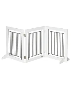 PawHut Foldable Pet Gate, with Three Panels & Two Support Feet - White