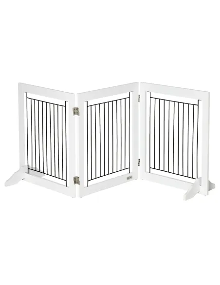 PawHut Foldable Pet Gate, with Three Panels & Two Support Feet - White