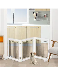 PawHut Foldable Pet Gate, with Three Panels & Two Support Feet - White 2