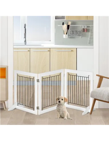 PawHut Foldable Pet Gate, with Three Panels & Two Support Feet - White