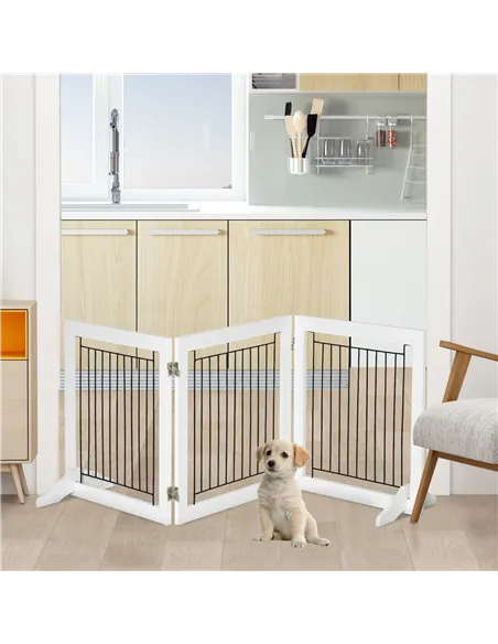 PawHut Foldable Pet Gate, with Three Panels & Two Support Feet - White